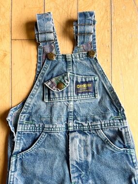 OshKosh B'gosh 90s Vintage Denim Overalls Plaid Lining – Made in Canada Size 2T
